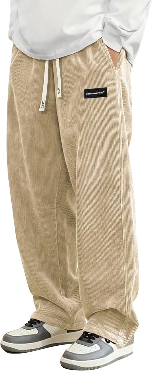 Hidkat Pantalones de corduroy casual para hombre, pantalones de pie...