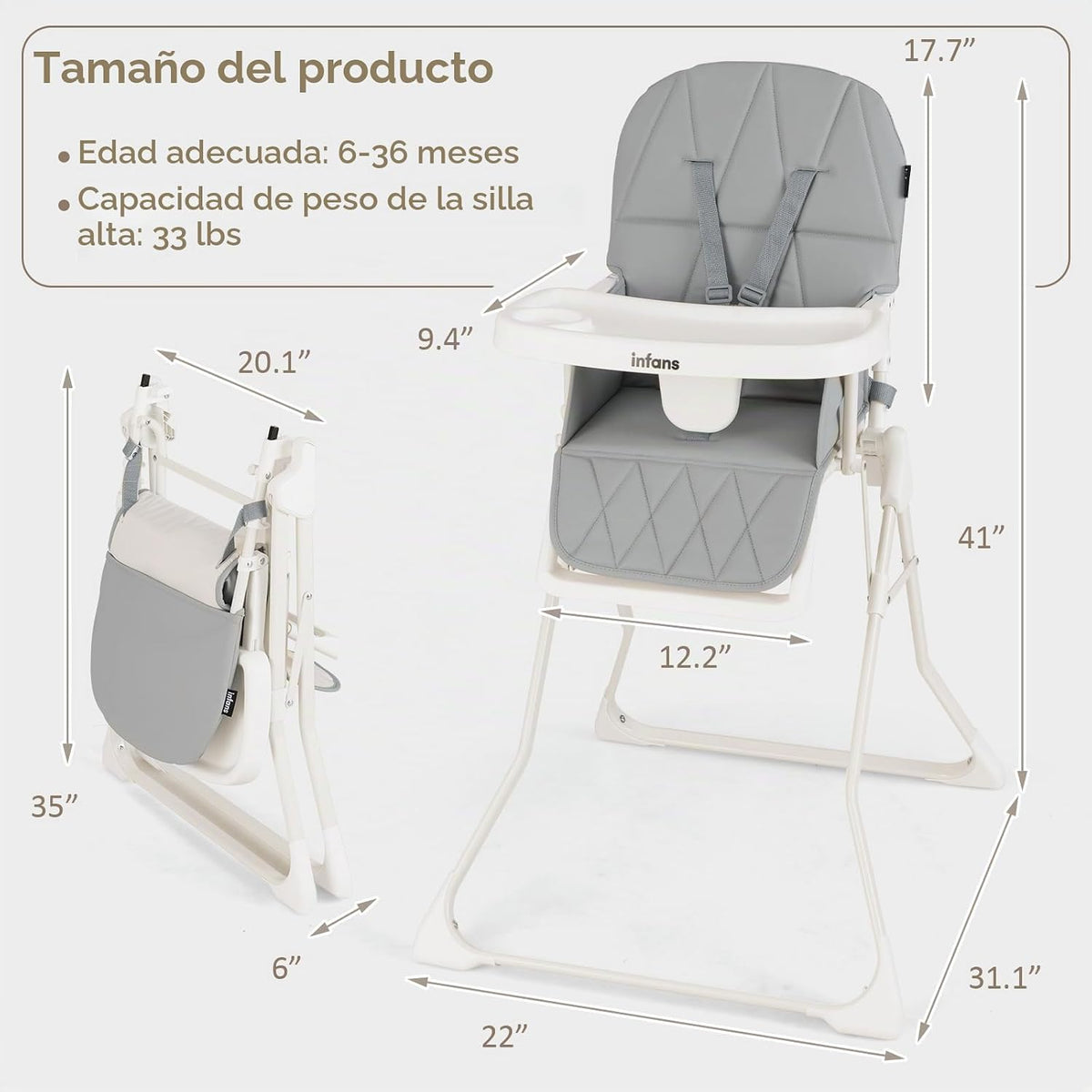 INFANS Silla alta para bebé, silla alta portátil plegable rápida pa...