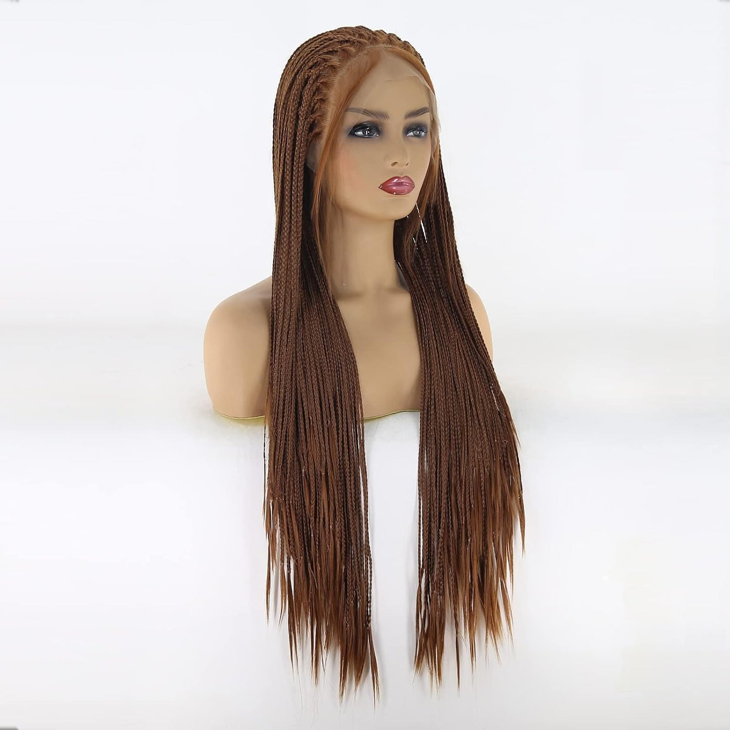BTWTRY Peluca de cabello sintético trenzado de color marrón oscuro...