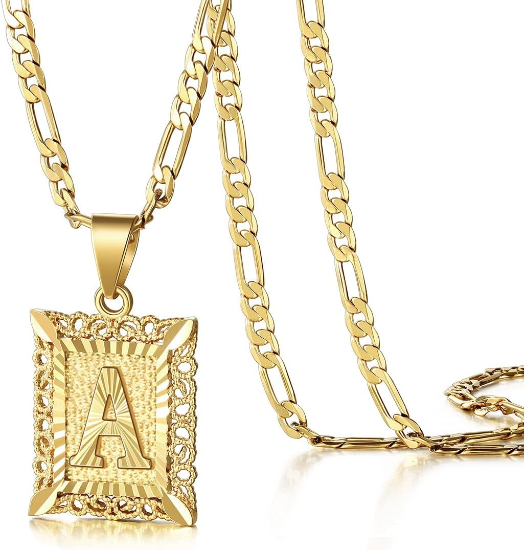 KissYan Collar Figaro con dije y letra inicial para hombres y mujer...