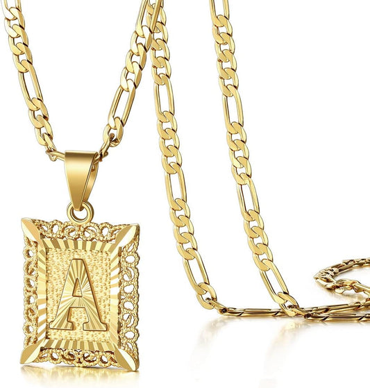 KissYan Collar Figaro con dije y letra inicial para hombres y mujer...