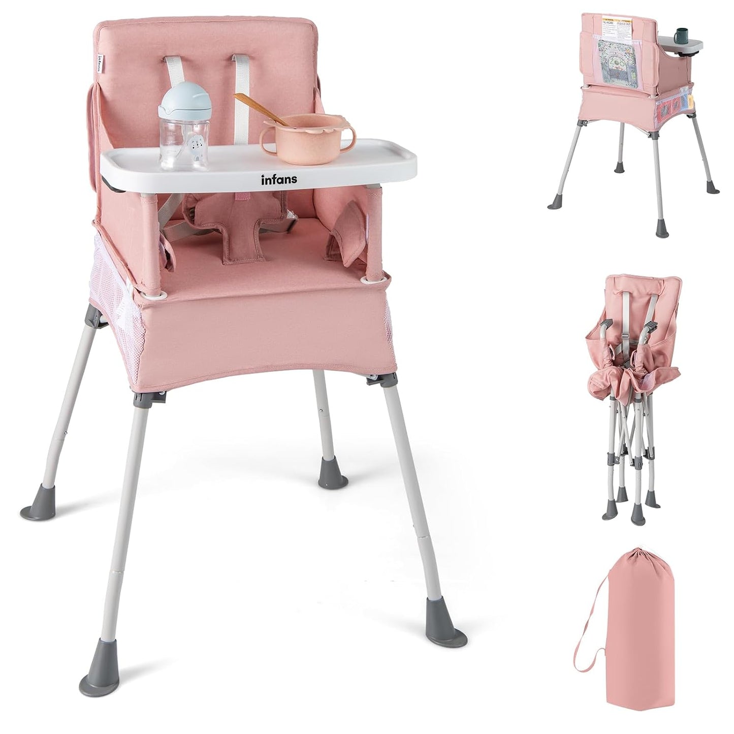 INFANS Silla alta para bebé, silla alta plegable portátil para bebé...