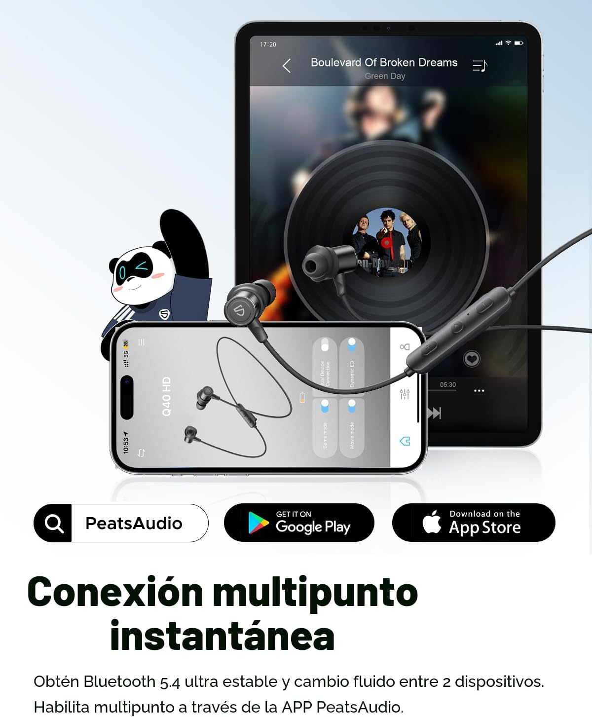 SoundPEATS Q40 HD Auriculares deportivos con banda para el cuello c...