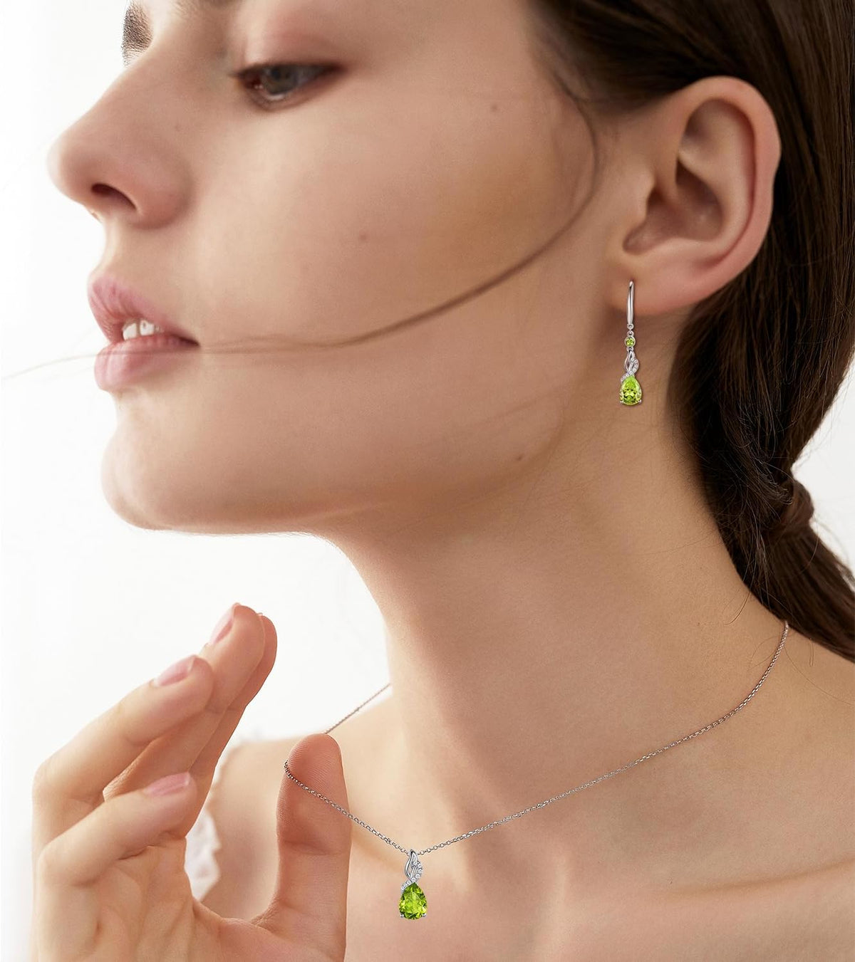 FANCIME Pendientes colgantes con piedra natal de pera para mujer de...