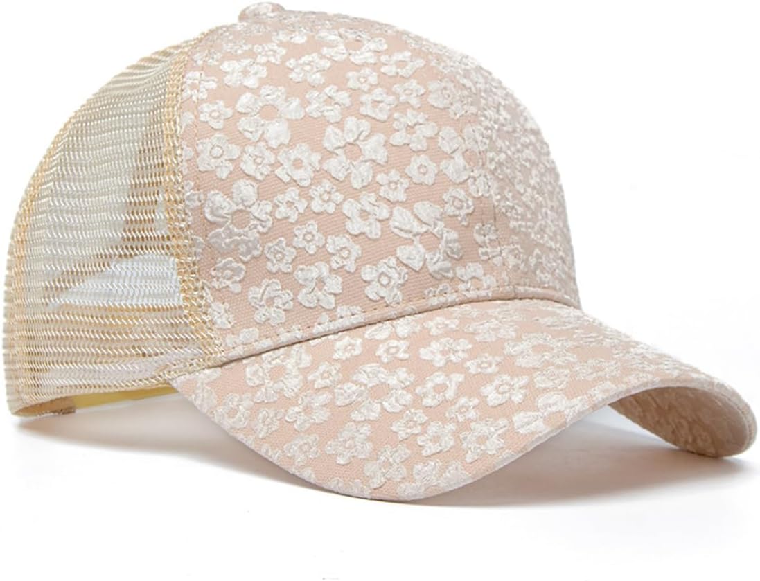 Xilery Gorra de béisbol de malla para mujer, diseño de flores de ve...