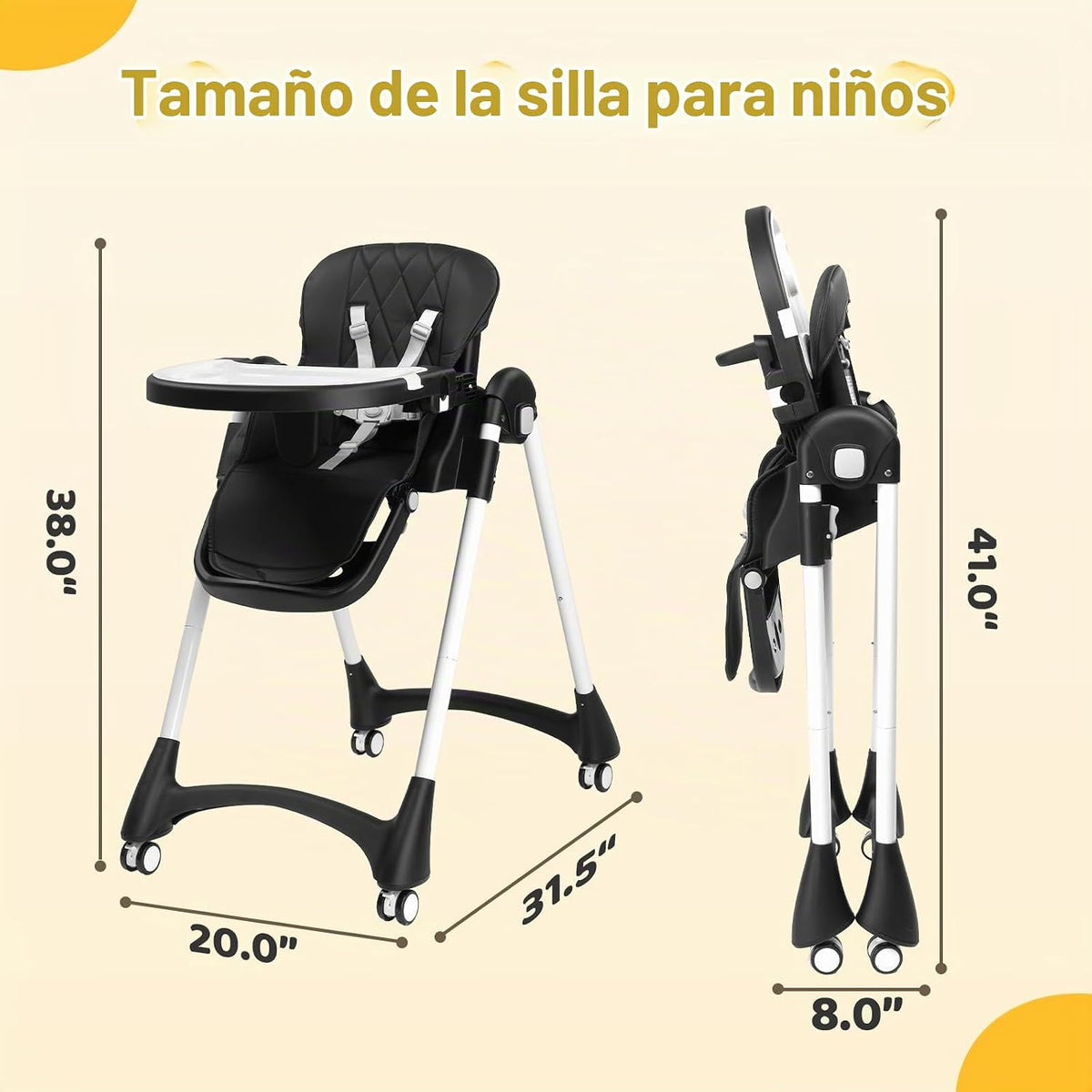 JOYMOR Trona plegable para bebé, Trona convertible 4 en 1 para come...