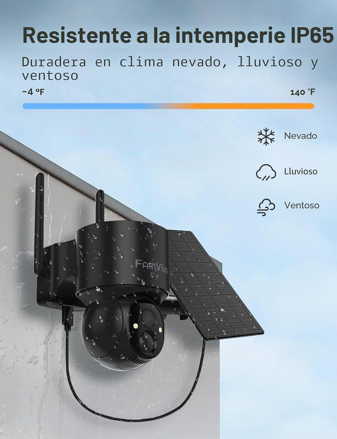 FAMVIVA Cámaras de seguridad solar 2K inalámbricas para exteriores,...