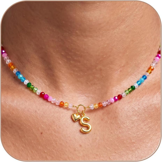 LOVEZORA Collar con inicial para mujer, collares de cuentas de colo...