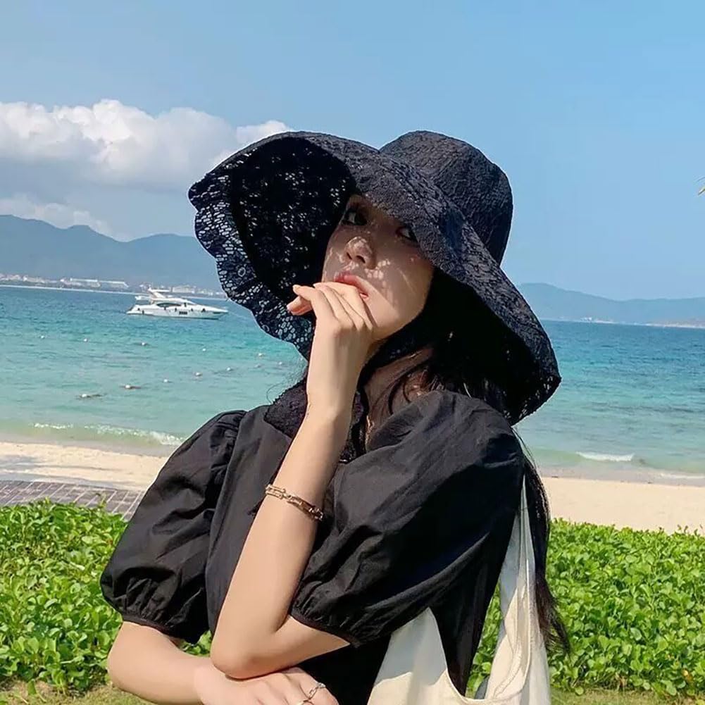 Sombrero de playa de encaje para mujer, sombrero de sol de ala anch...