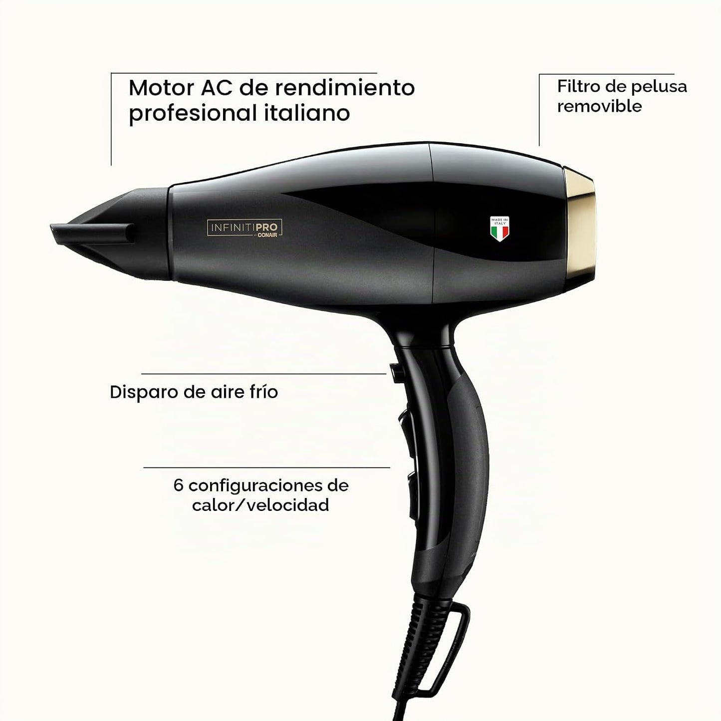 Infiniti PRO Conair ArteBella - Secador de pelo italiano con difuso...