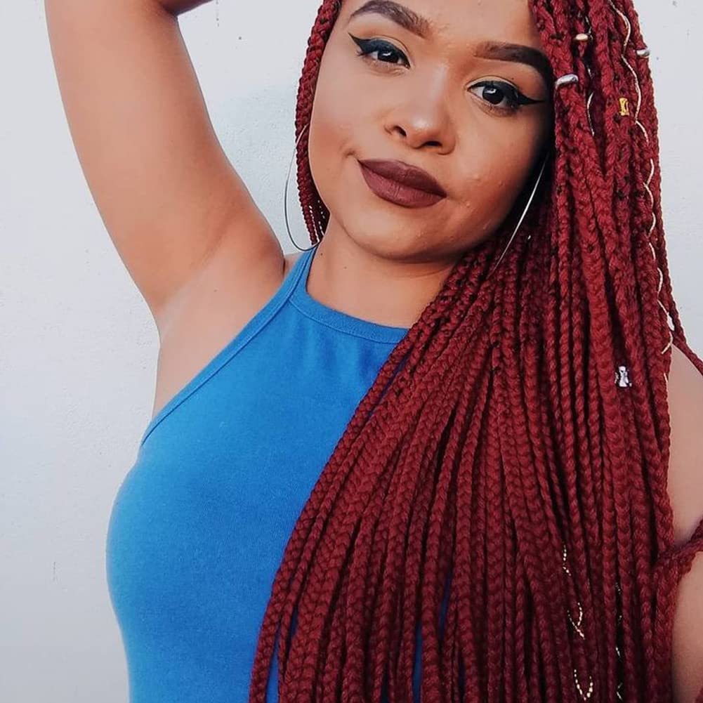 Kalisa Peluca trenzada roja para mujeres negras, peluca sintética d...