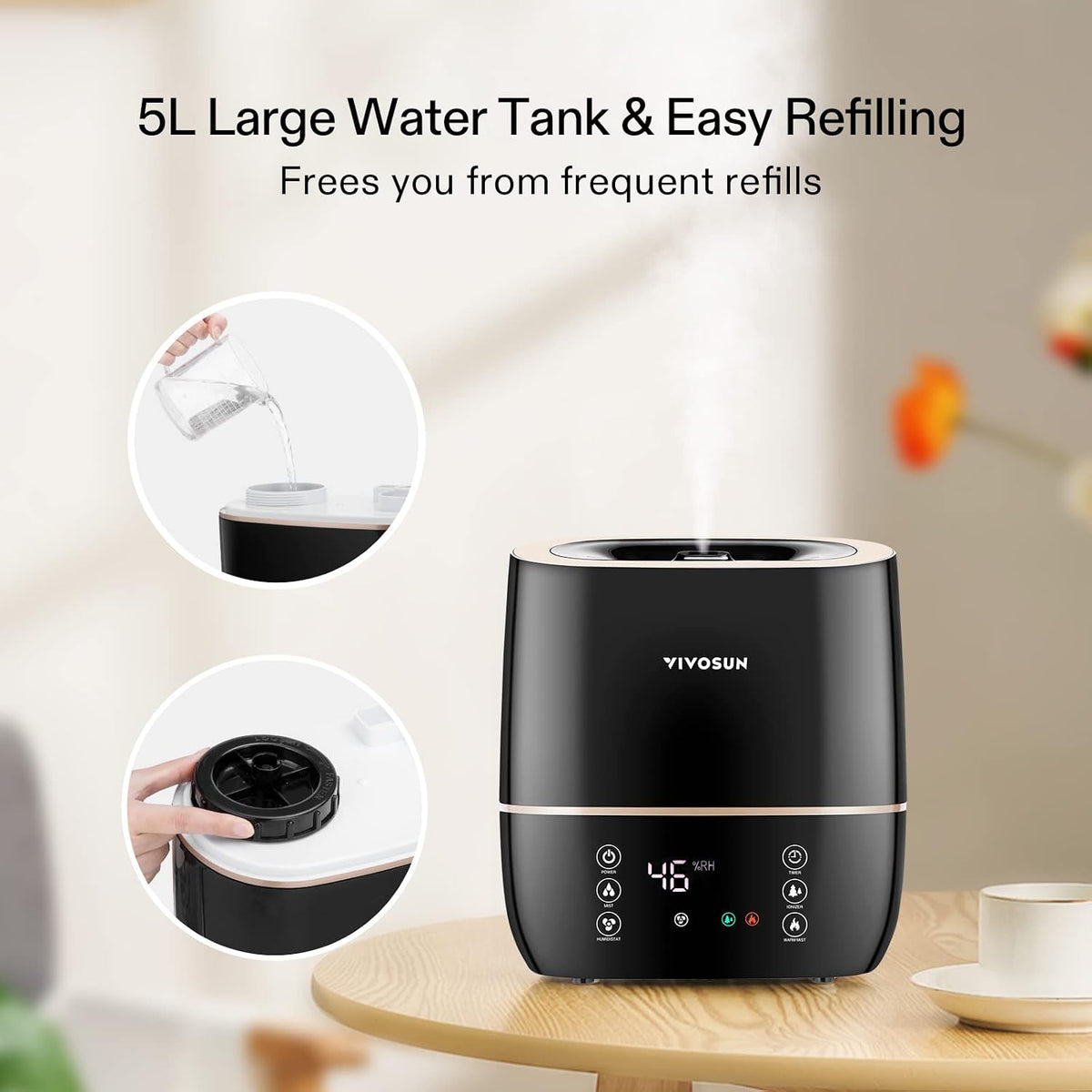 VIVOSUN Humidificador de niebla caliente y fría 2 en 1, humidificad...