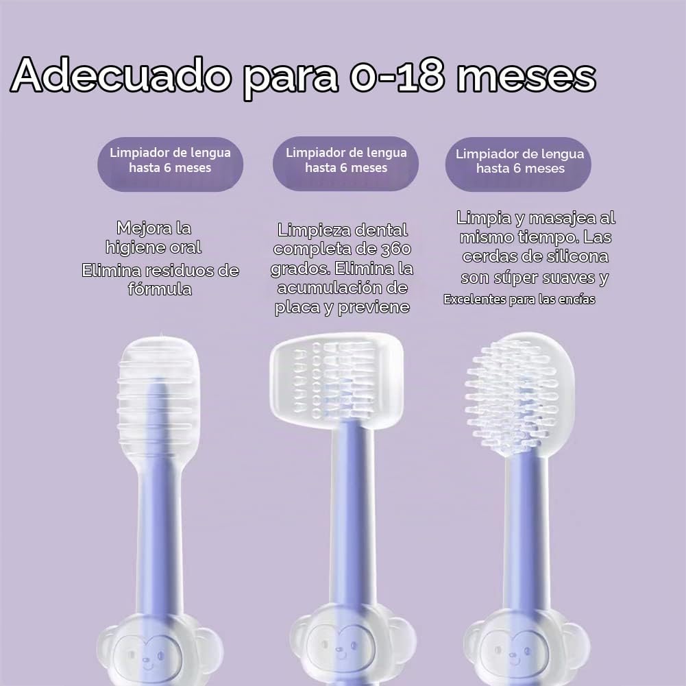 PandaEar Paquete de 3 cepillos de dientes de silicona para niños pe...