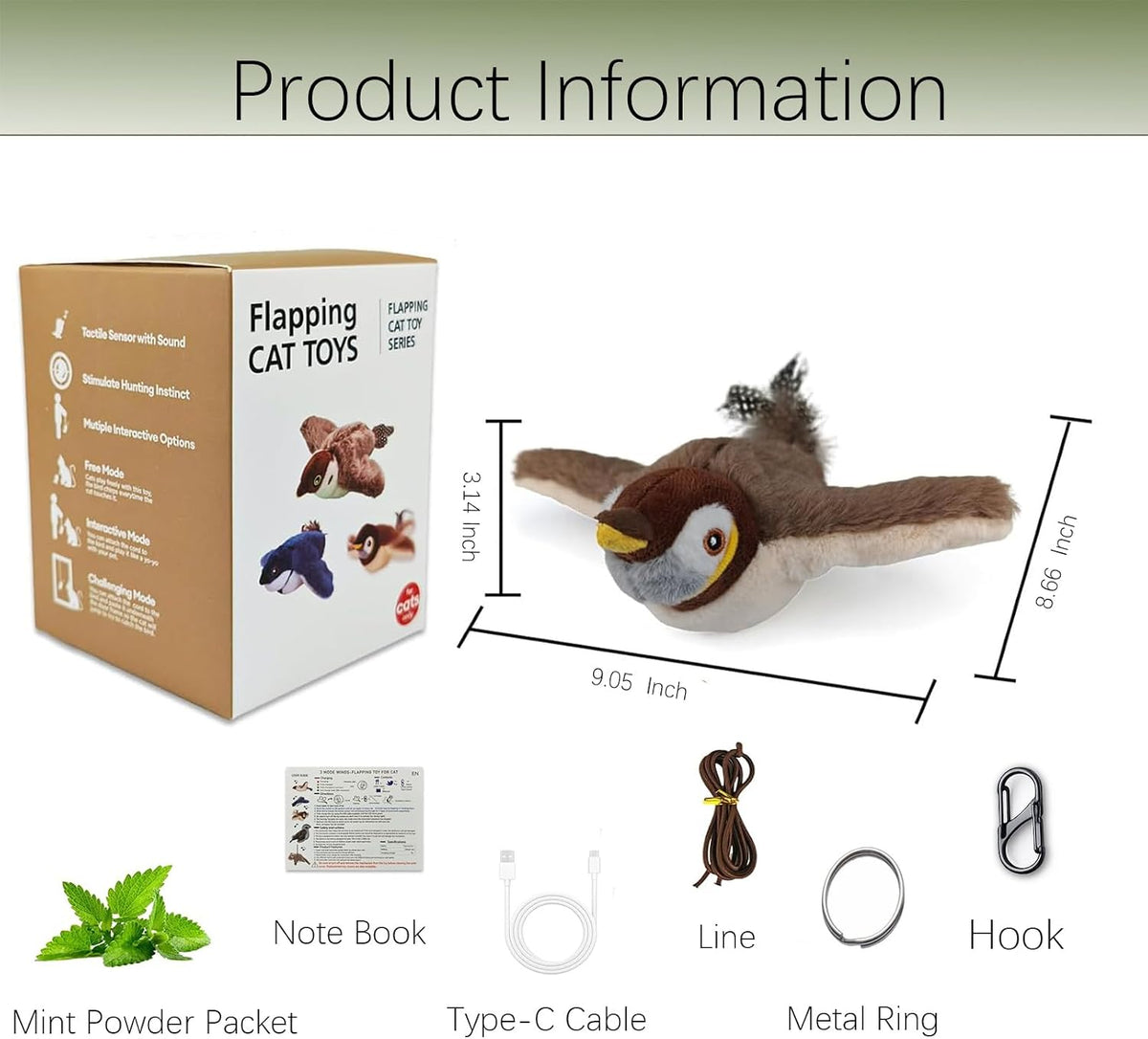 blueypet Juguetes interactivos mejorados para gatos con alas aletea...