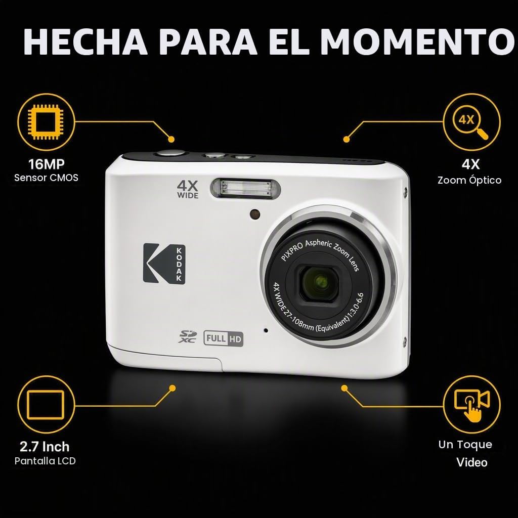 Kodak PIXPRO FZ45 - Cámara digital blanca, 16MP apuntar y disparar...