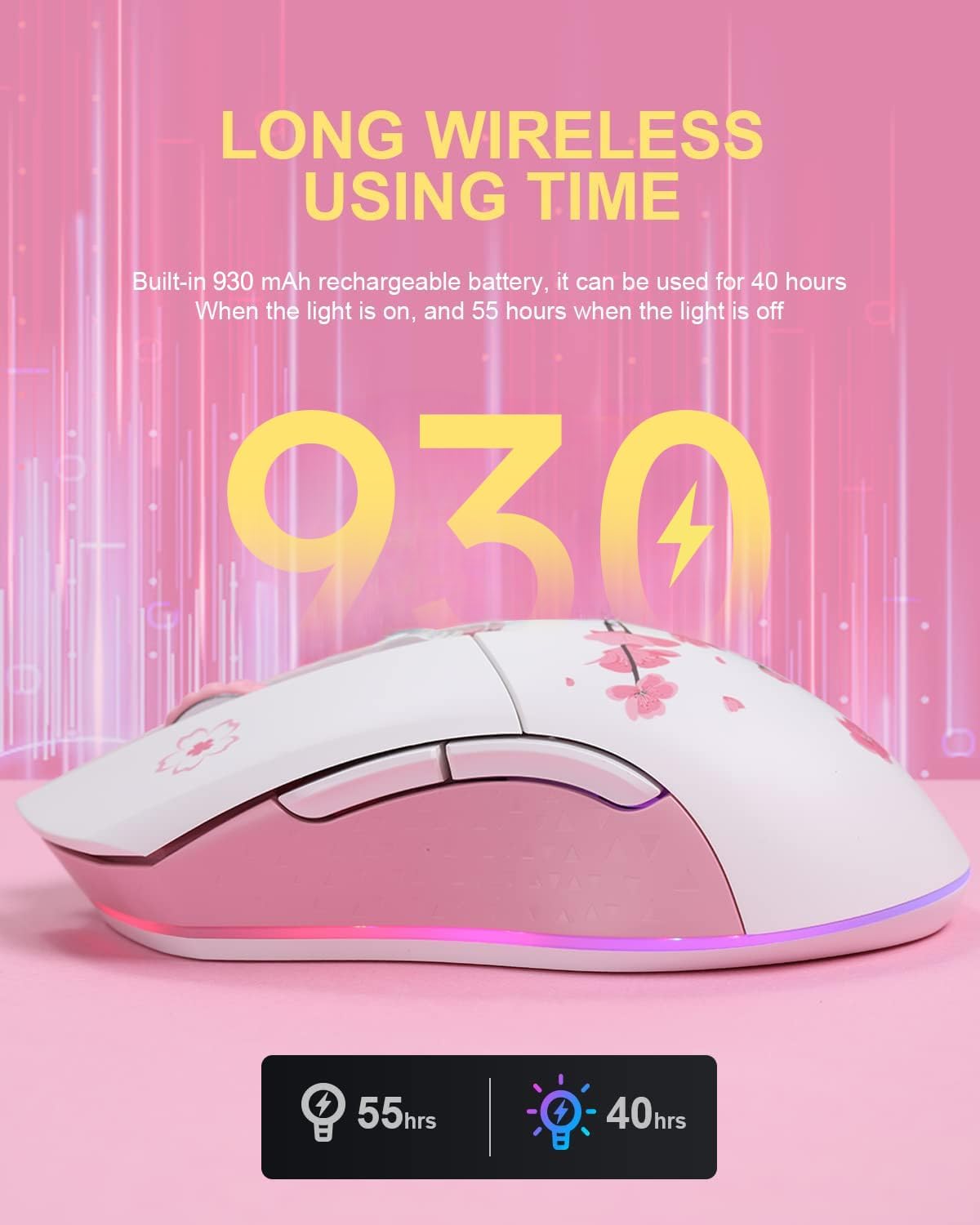 DAREU Sakura Pink - Ratón inalámbrico con cable para juegos, modo d...