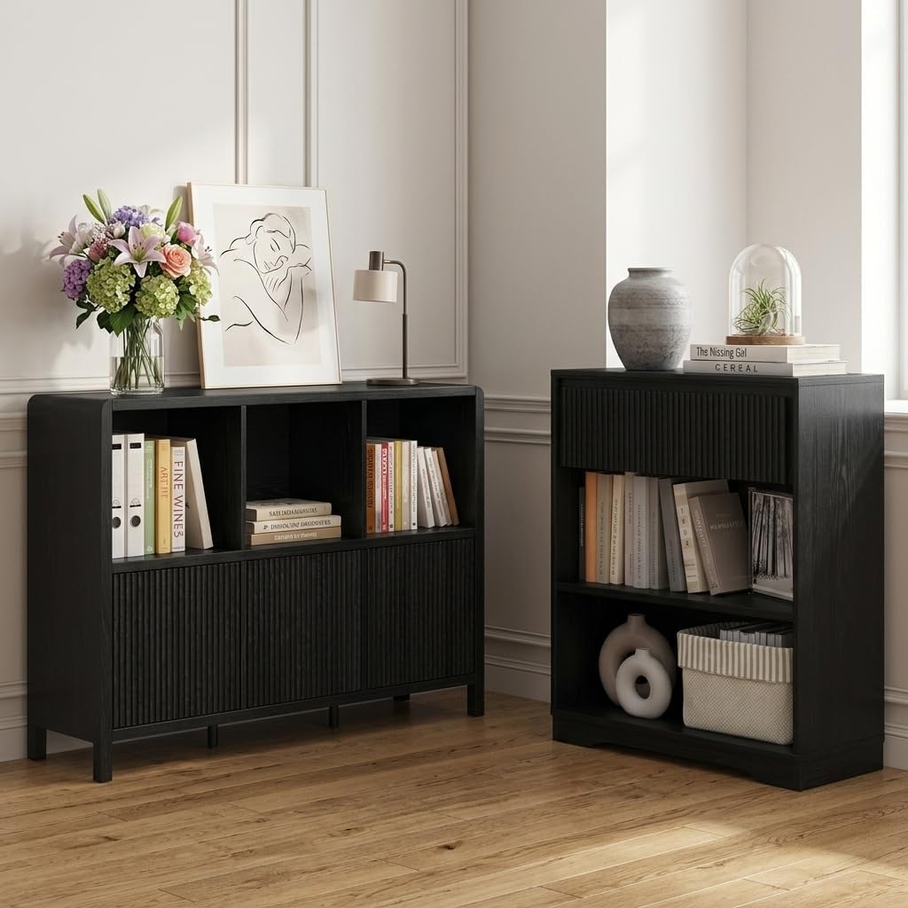 FATORRI Juego de librerías, estantería de Madera de 3 Niveles con c...