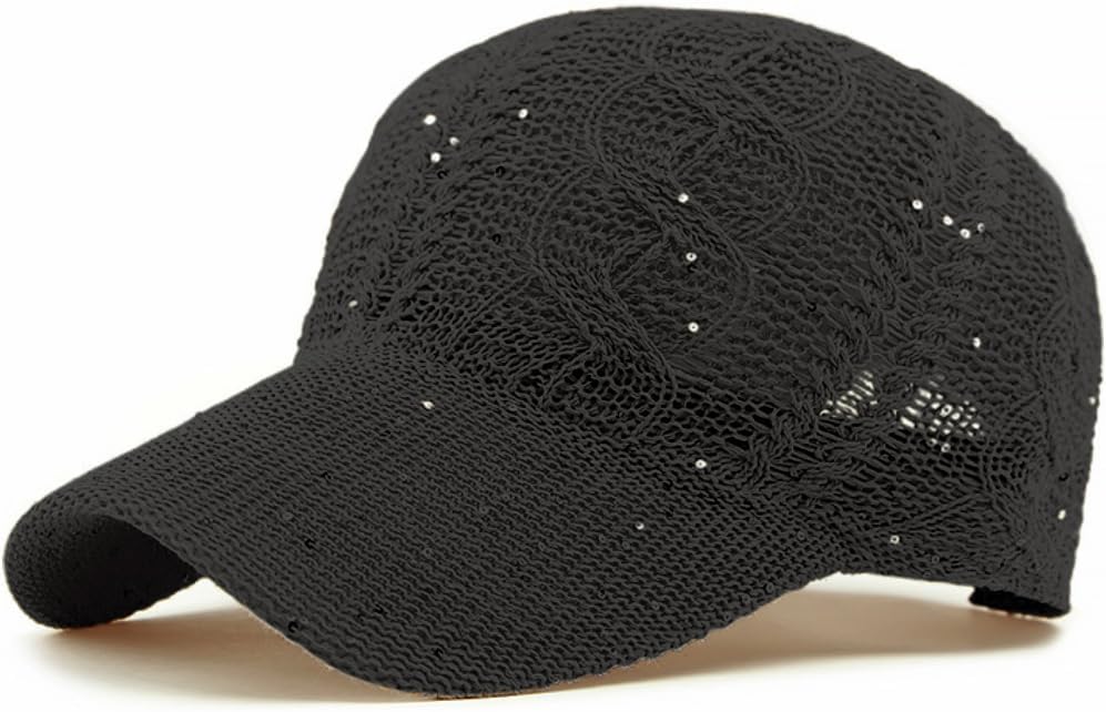 Gorra de béisbol de malla con purpurina para mujer, transpirable, a...
