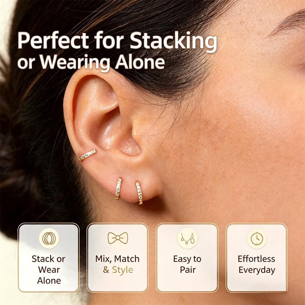 5 pares de pendientes de aro chapados en oro de 14 quilates para mu...