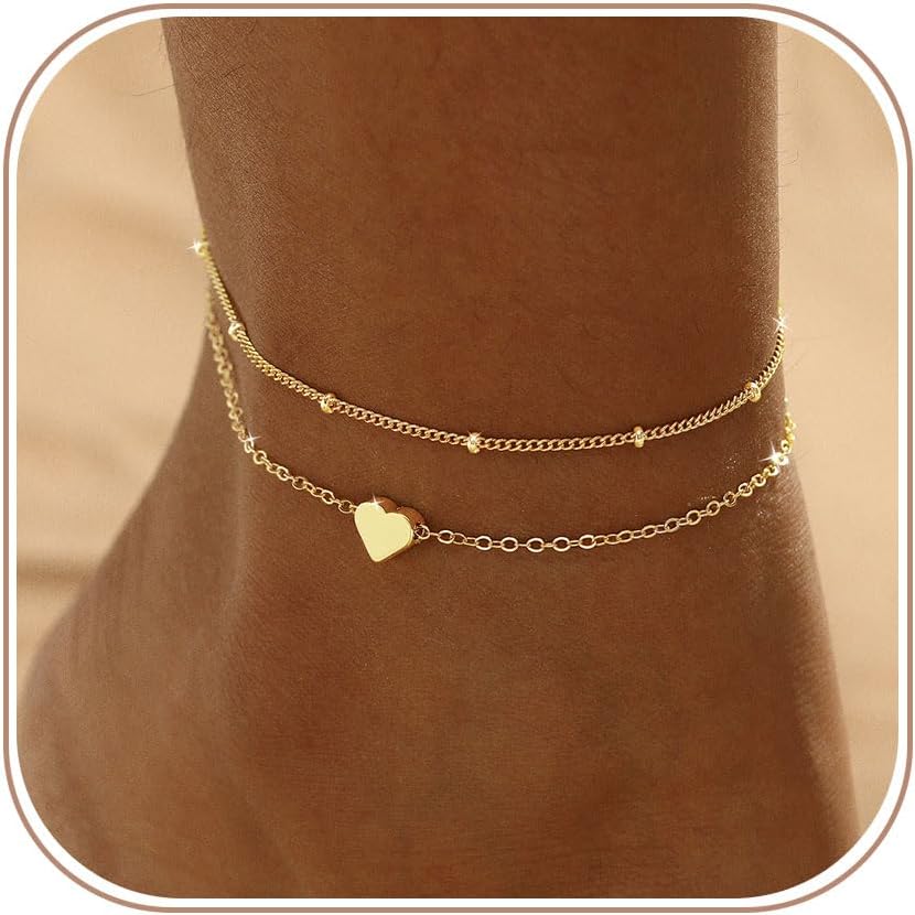 Hothrty Tobilleras de oro y plata para mujer, impermeables, delicad...