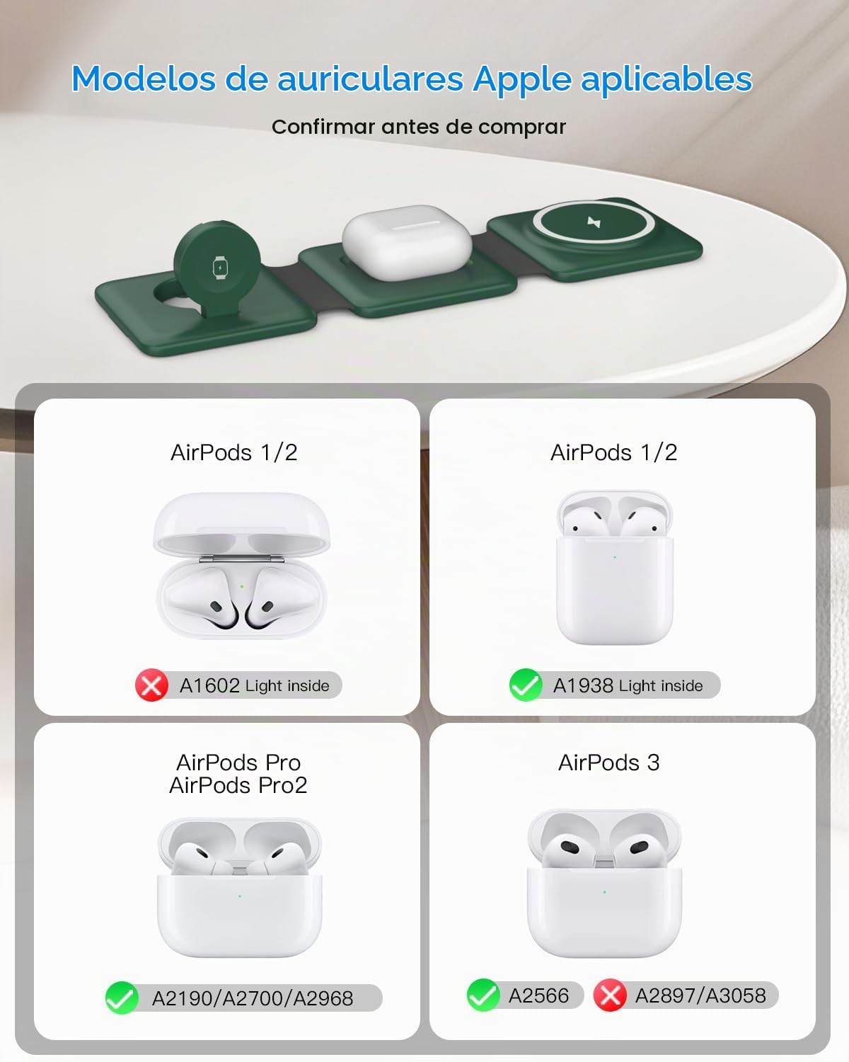 Iseyyox Cargador inalámbrico 3 en 1 para iPhone, estación de carga...