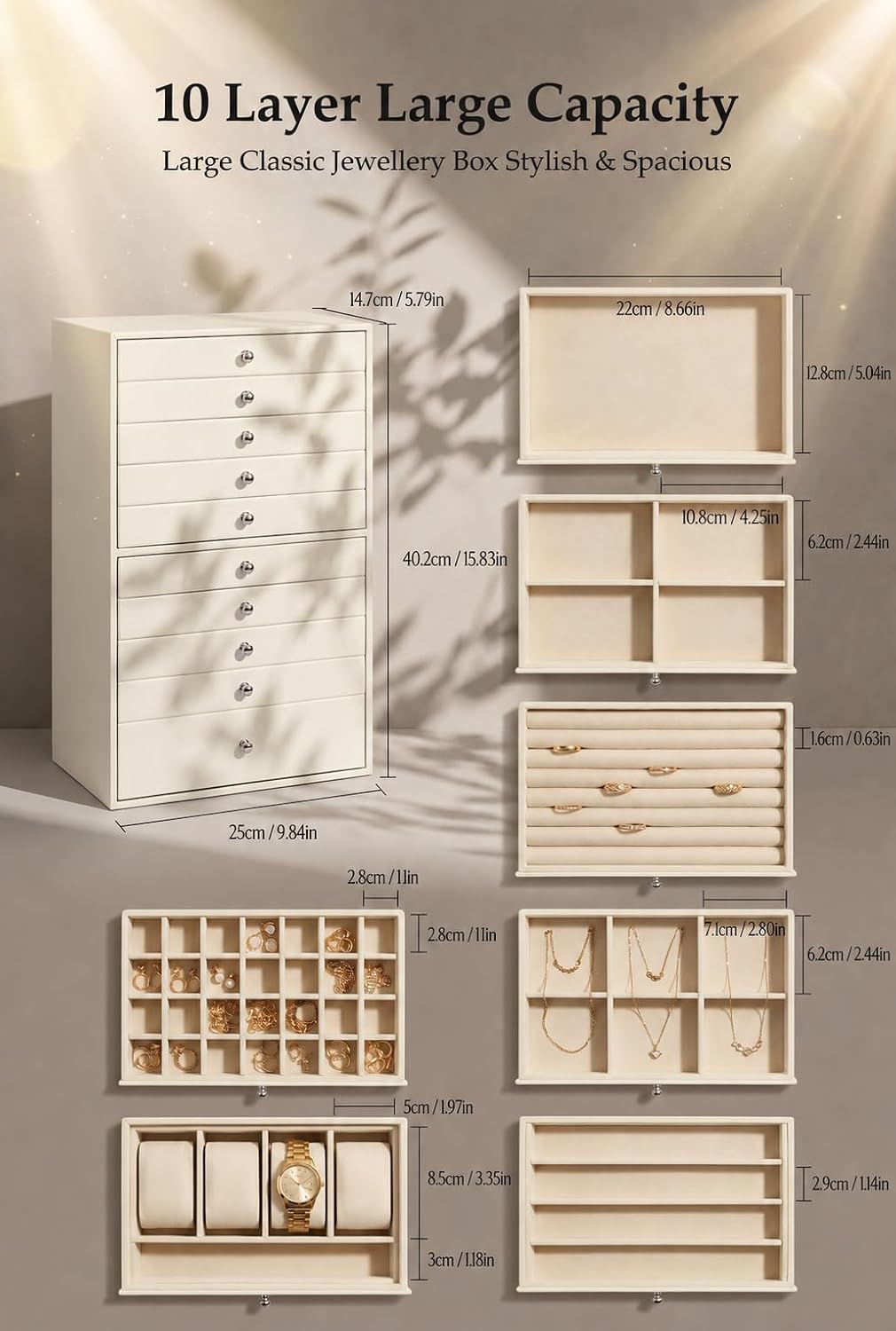 GUKA Caja Grande de Joyería, Joyero con 10 Cajones para Joyería Gra...