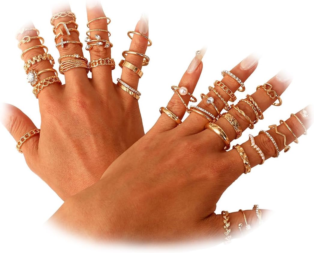 CHICUTIE Juego de anillos dorados para nudillos para mujeres, apila...