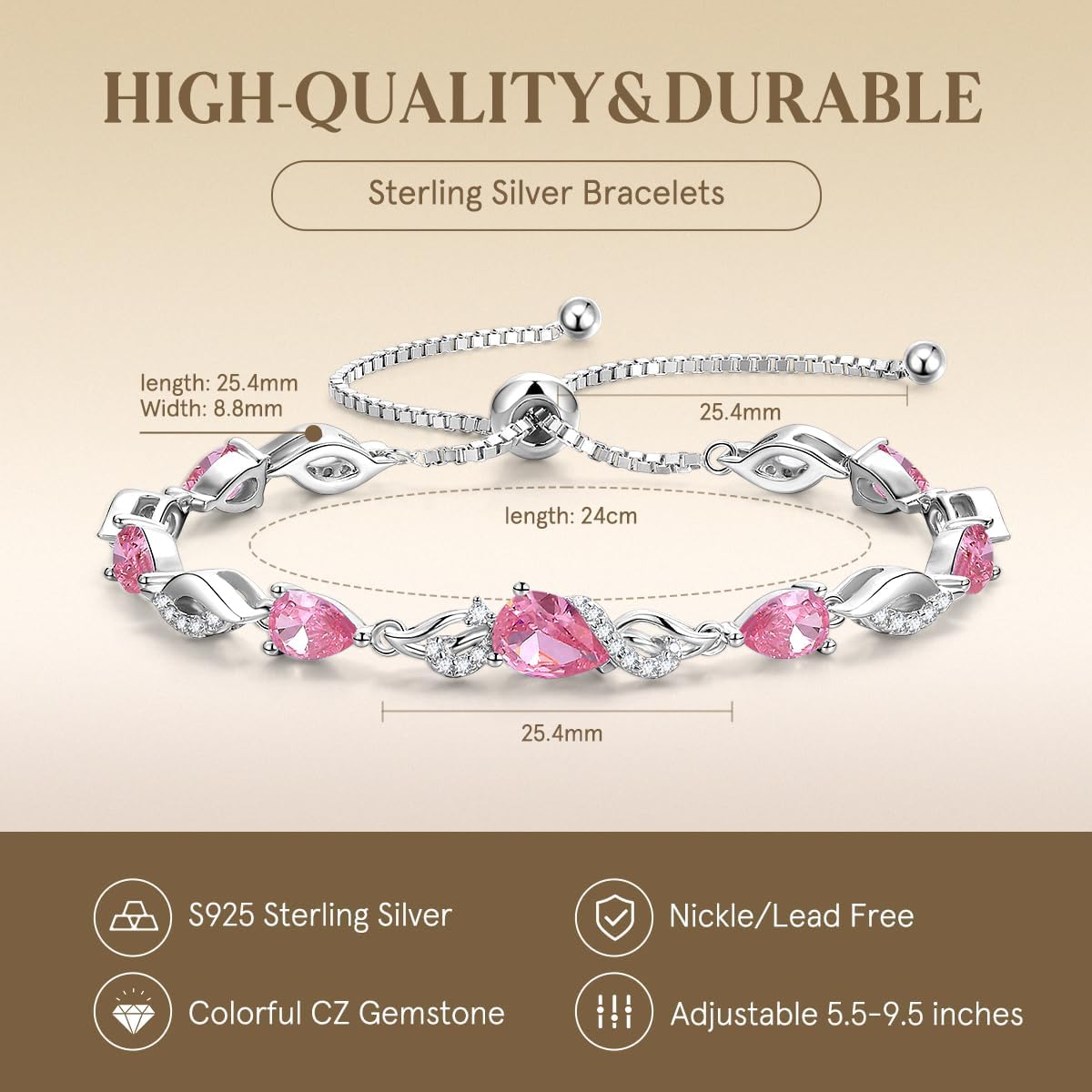 FANCIME Pulsera de piedra natal para mujer Pulsera de tenis ajustab...