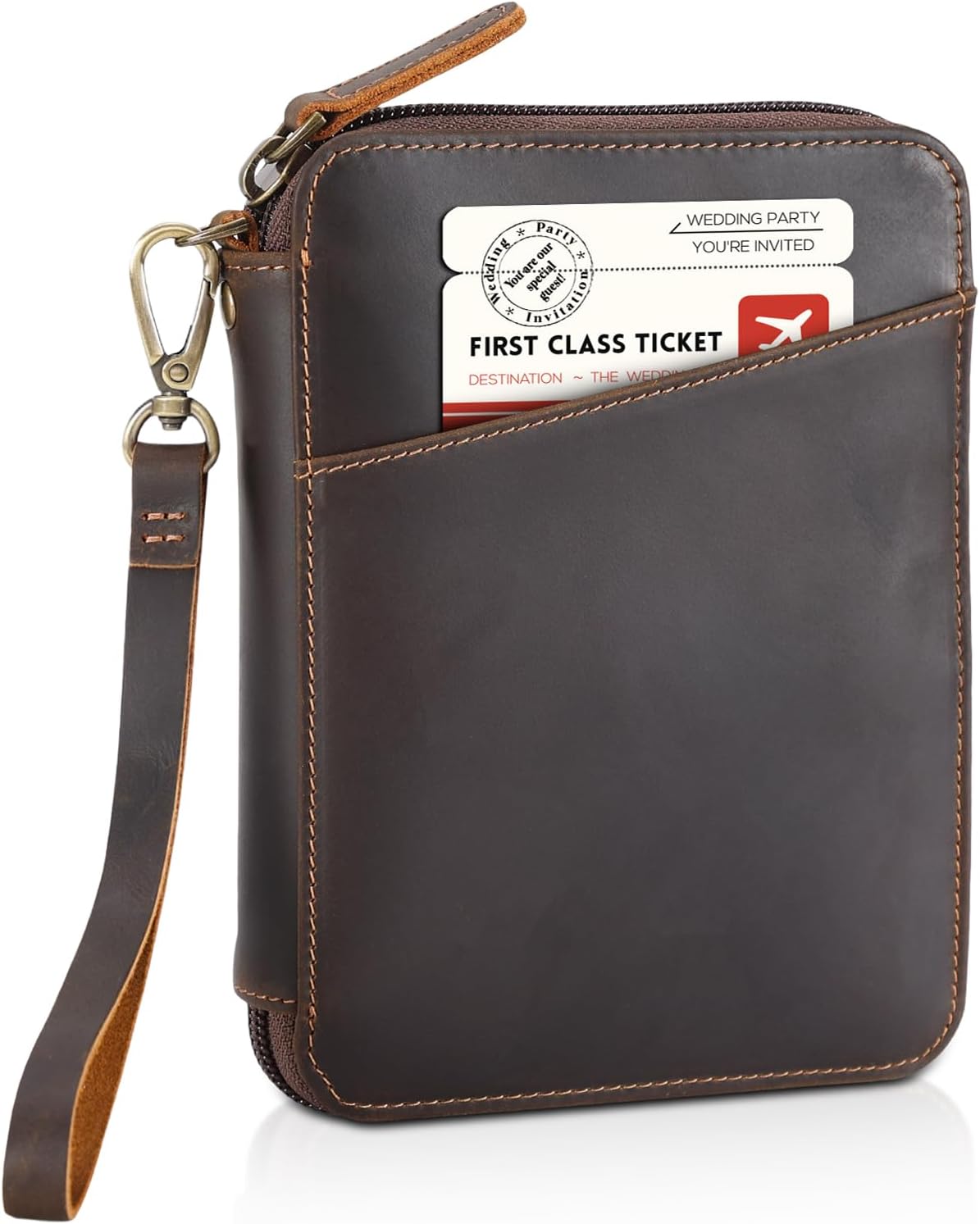 Polare - Cartera de cuero de grano completo para pasaporte familiar...