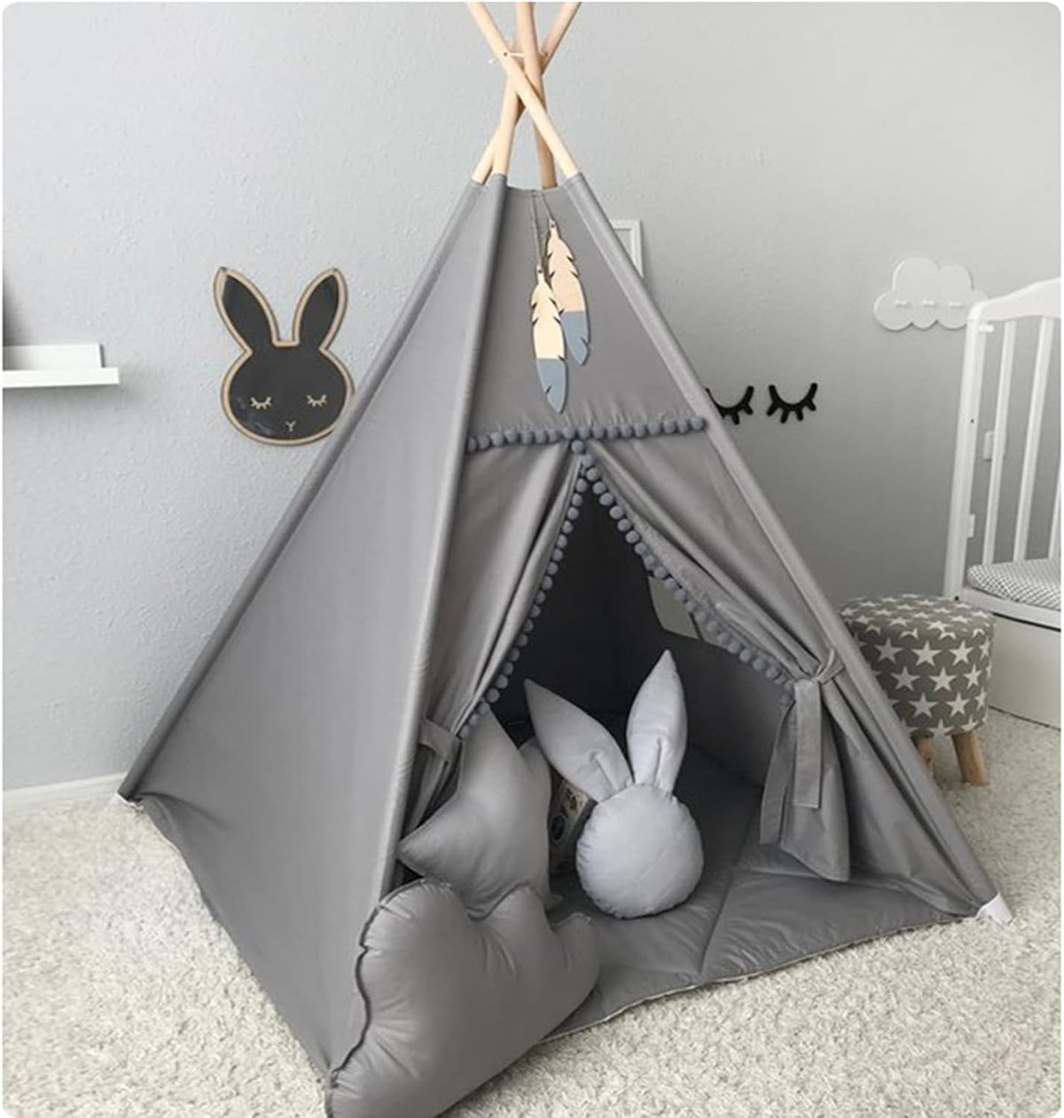 RONGFA Tienda de campaña tipi para niños con pompón blanco - Tienda...