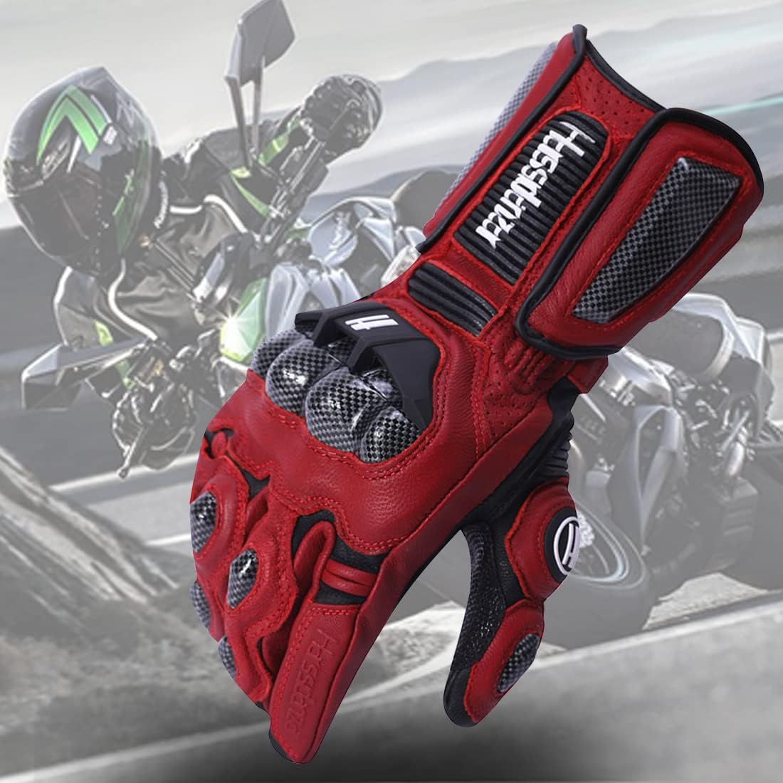 Harssidanzar Guantes de cuero unisex para motocicleta KM045