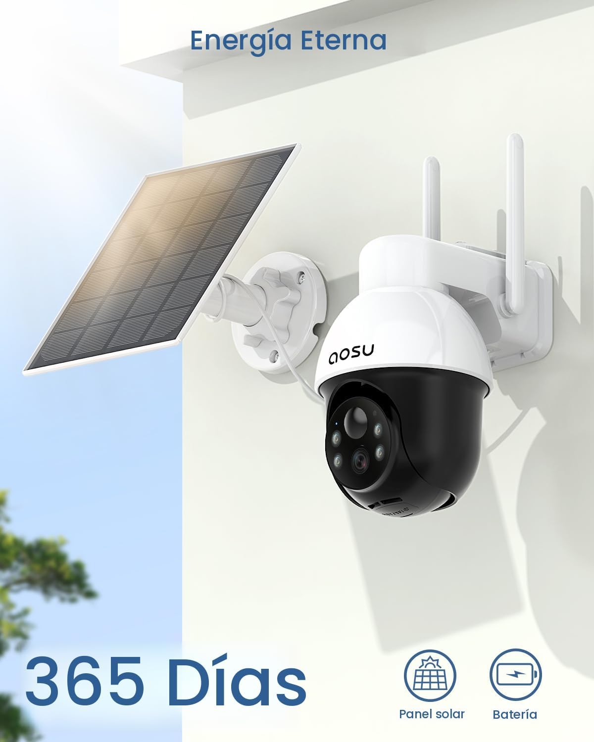 aosu Cámara de seguridad solar inalámbrica para exteriores con PTZ...