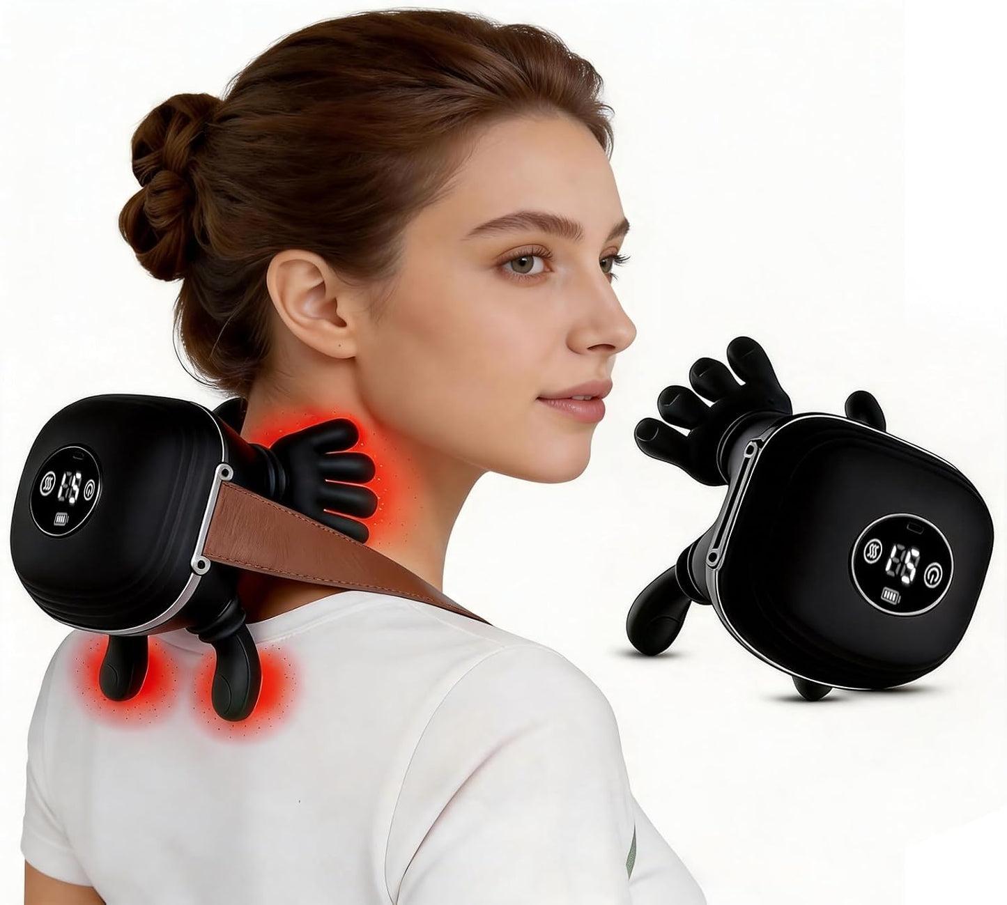 Sriolr Masajeador de cuello con calor, masajeador inalámbrico 4D de...