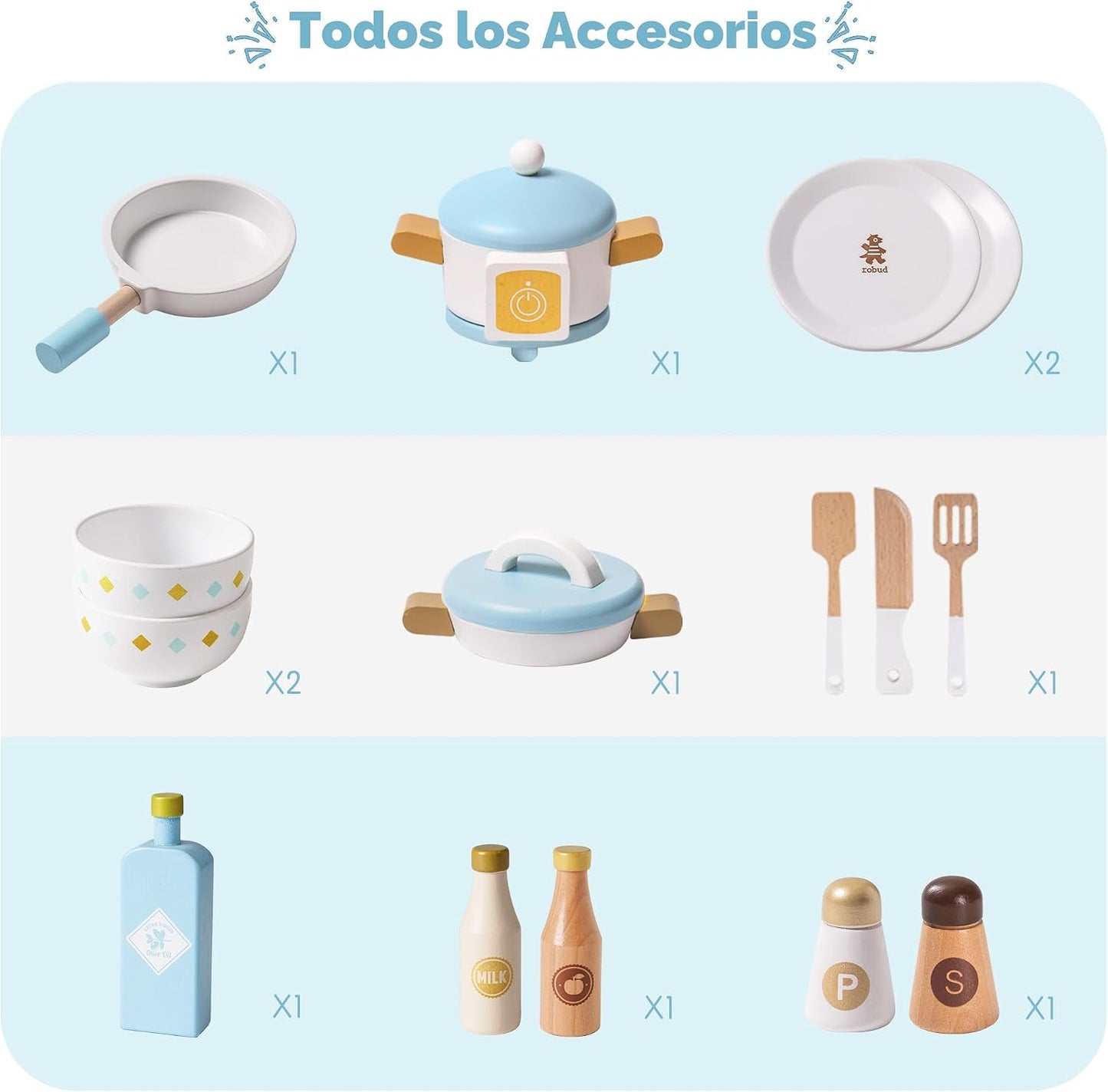ROBUD Juego de cocina de madera para niños pequeños, regalo de coci...