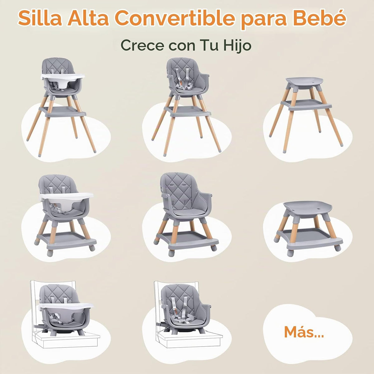 Silla alta Babyliebe para bebé, silla alta de madera convertible 8...