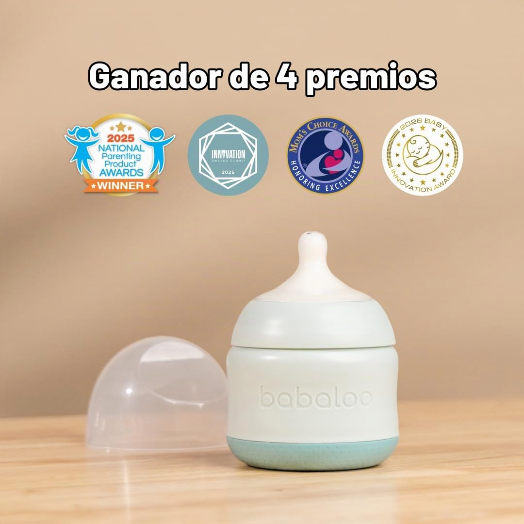 Babaloo Biberón de silicona para bebé, sin aire, anticólicos, 8oz B...