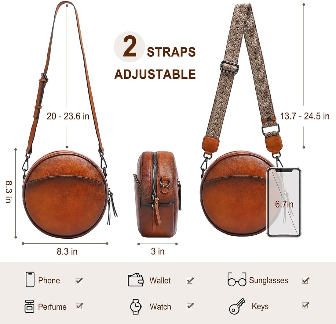 COOLCY Bolsos cruzados de cuero, bolso de hombro circular, bolso re...