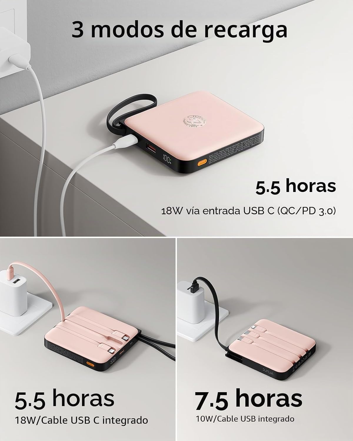 VRURC Banco de energía de 20000mAh con cables integrados, artículos...