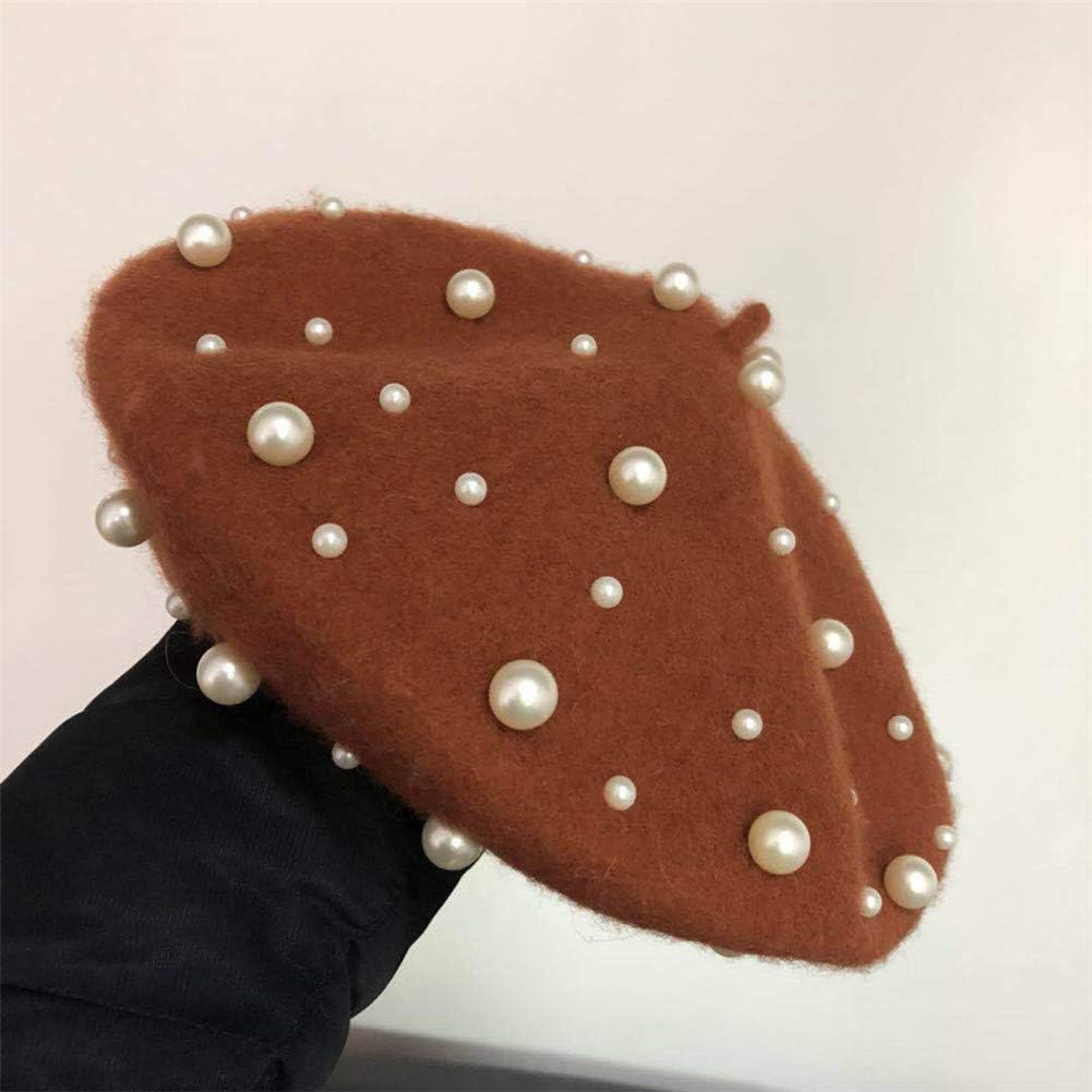 Sombrero de boina vintage de lana de perla para mujer, gorro cálido...