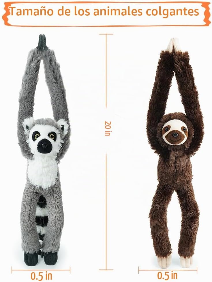 Hideekoog Animales de peluche colgantes, 2 piezas de perezoso lémur...