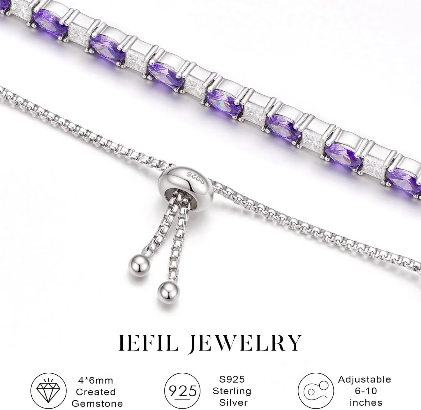 Iefil Pulseras de tenis ajustables para mujer, pulsera de plata de...
