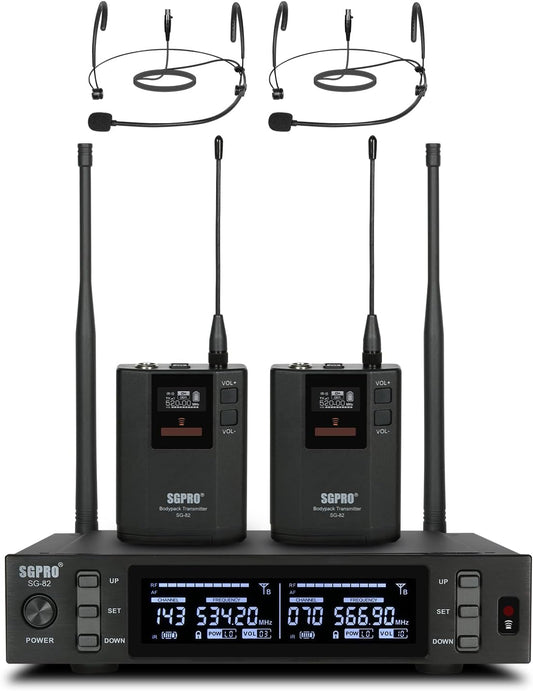 SGPRO SG-82BB Sistema de micrófono inalámbrico doble, 520-590 MHz |...
