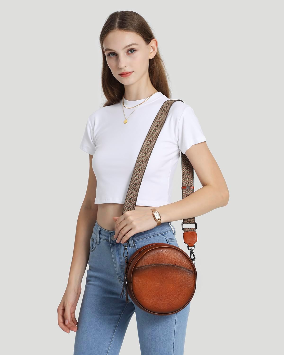 COOLCY Bolsos cruzados de cuero, bolso de hombro circular, bolso re...