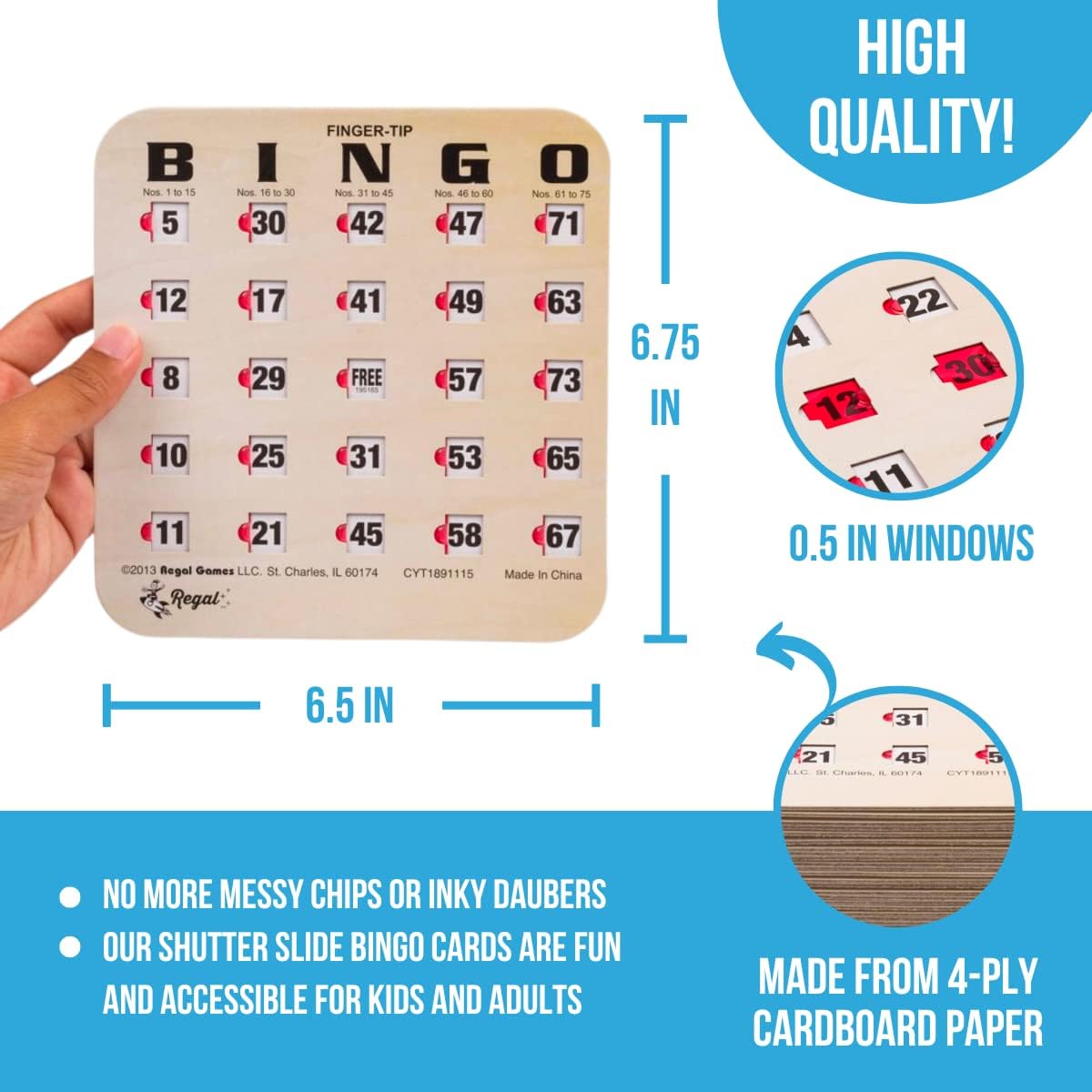 Regal Bingo - Juego de 25 tarjetas de bingo con ventanas deslizante...
