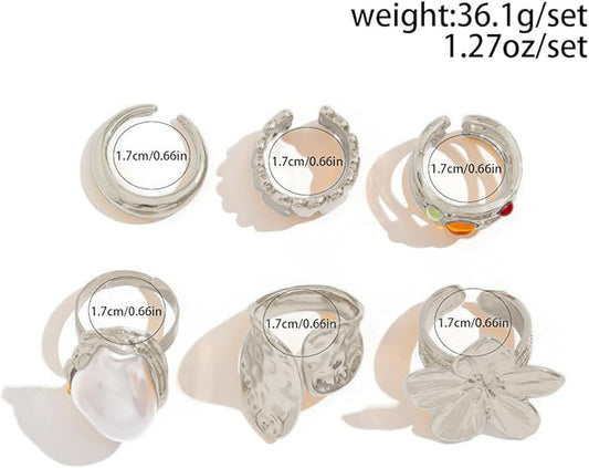 IQIC Anillos gruesos de oro para mujer, juego de anillos de plata a...