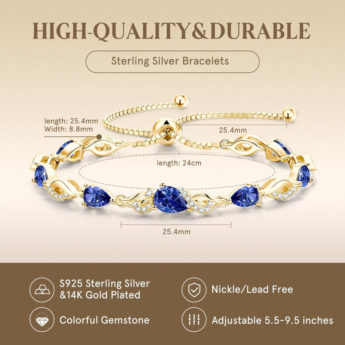 FANCIME Pulsera de tenis ajustable con piedra natal para mujer | Di...