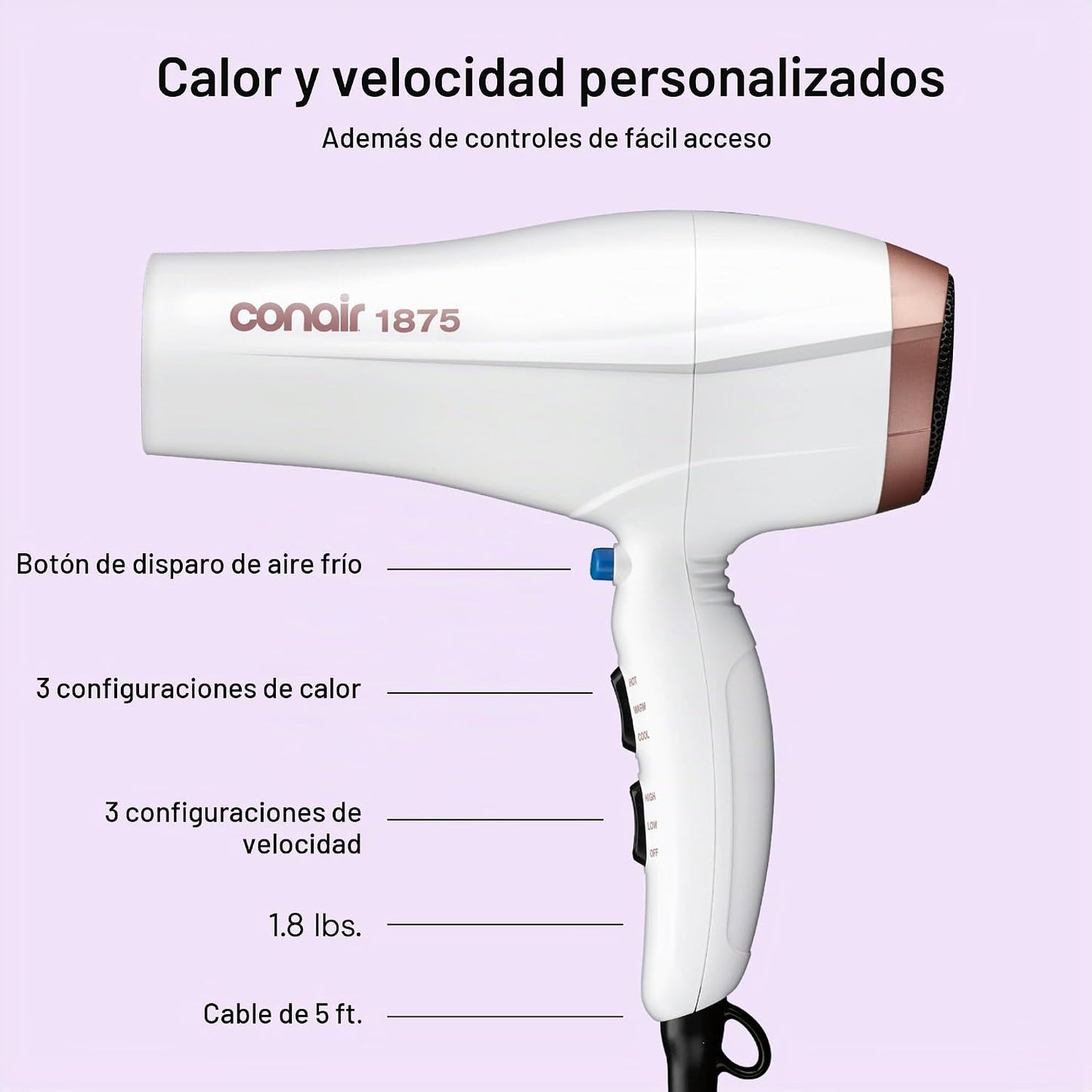 Conair Secador de pelo de cerámica doble con difusor y concentrador...