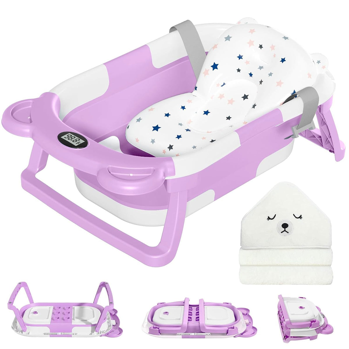 MoreFeel Bañera plegable para bebé recién nacido con termómetro y 1...