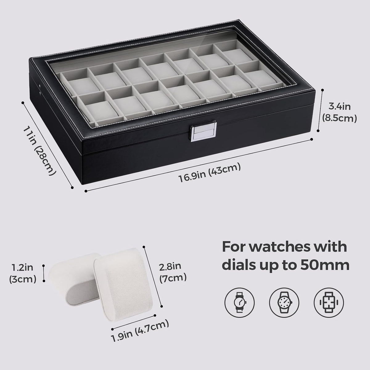 ProCase Caja de reloj para hombre, vitrina de 24 ranuras con tapa d...