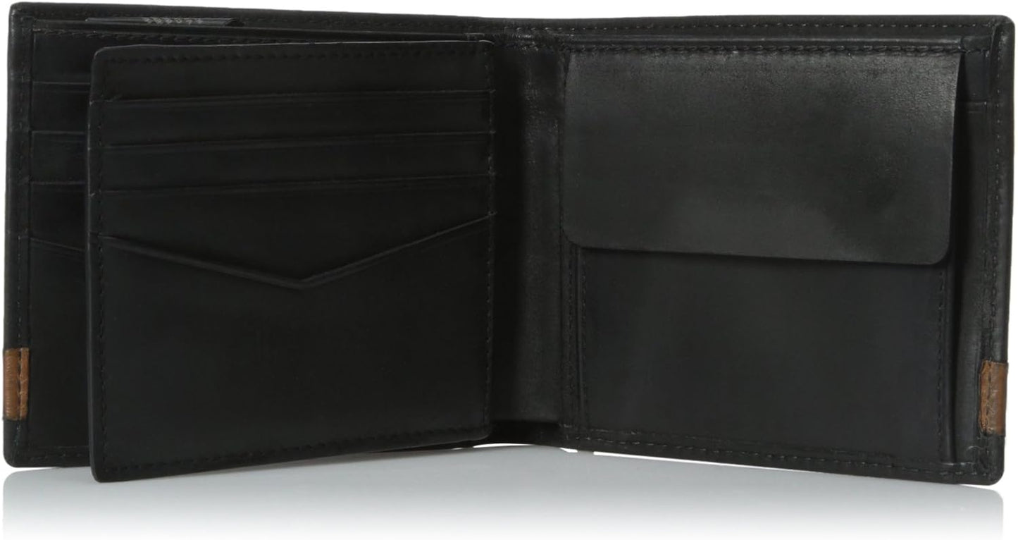 Fossil Billetera plegable de cuero para hombre con bolsillo para mo...